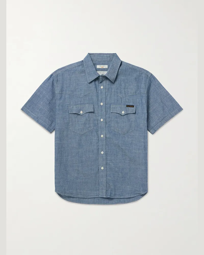 Nudie Jeans Hemd aus Baumwoll-Chambray im Western-Stil Blau