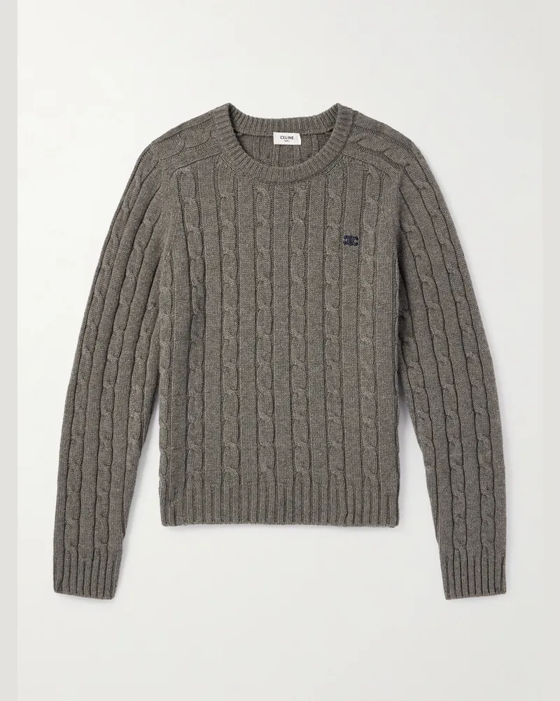Celine Zopfstrickpullover aus Kaschmir mit Logostickerei und Velourslederbesatz Braun