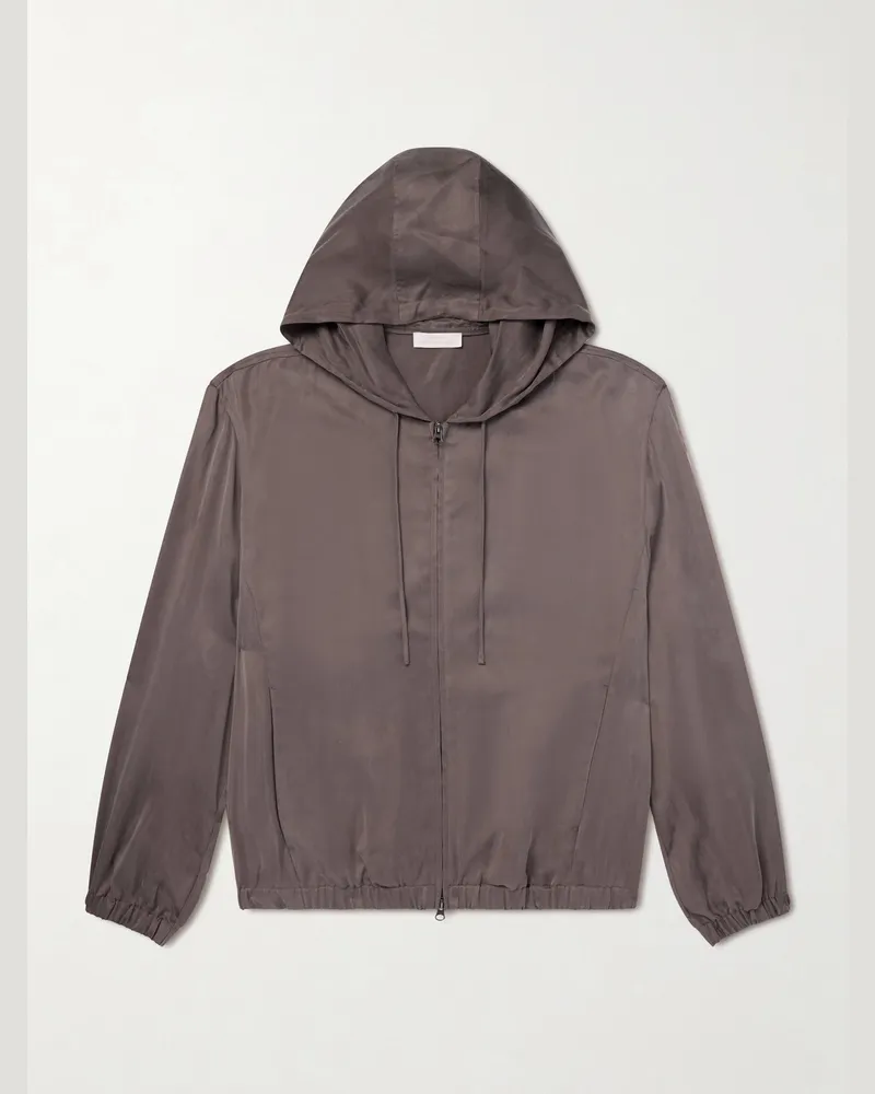AMOMENTO Satin Hooded Jacket Brown