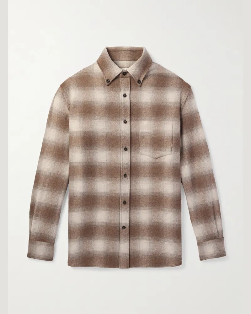 Loro Piana Kariertes Hemd aus Flanell aus einer Woll-Kaschmirmischung mit Button-Down-Kragen Neutral
