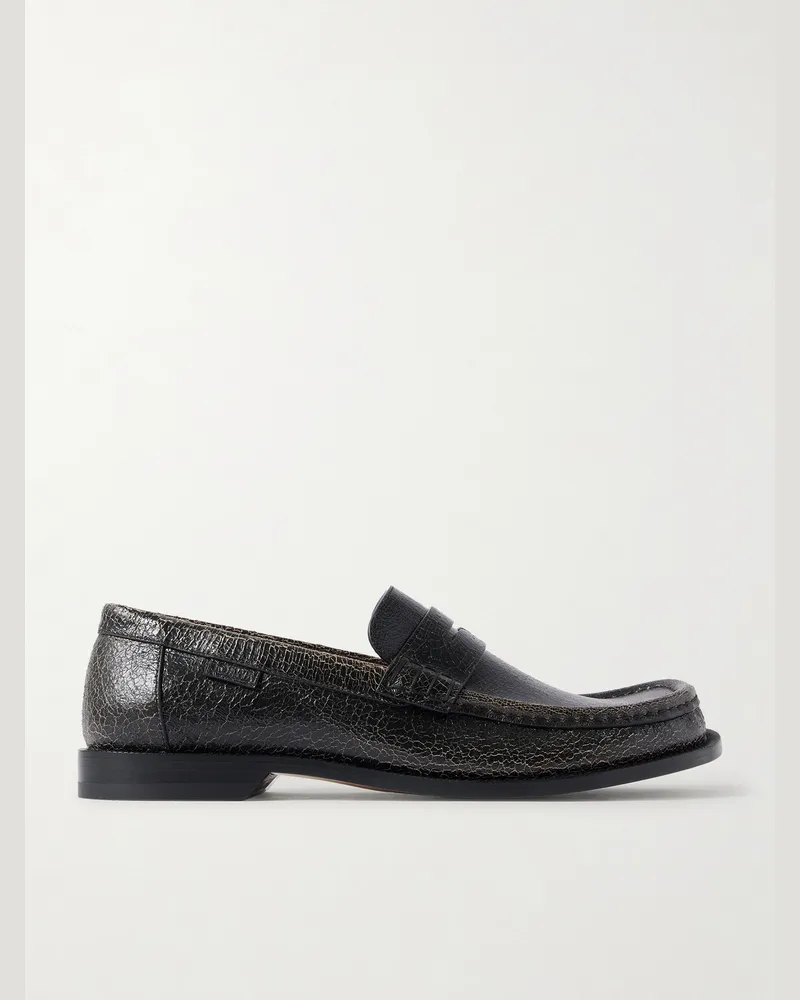Loewe Campo Cracked-Leather Loafers Black