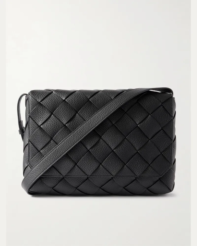Bottega Veneta Large Diago Umhängetasche aus vollnarbigem Intrecciato-Leder Schwarz