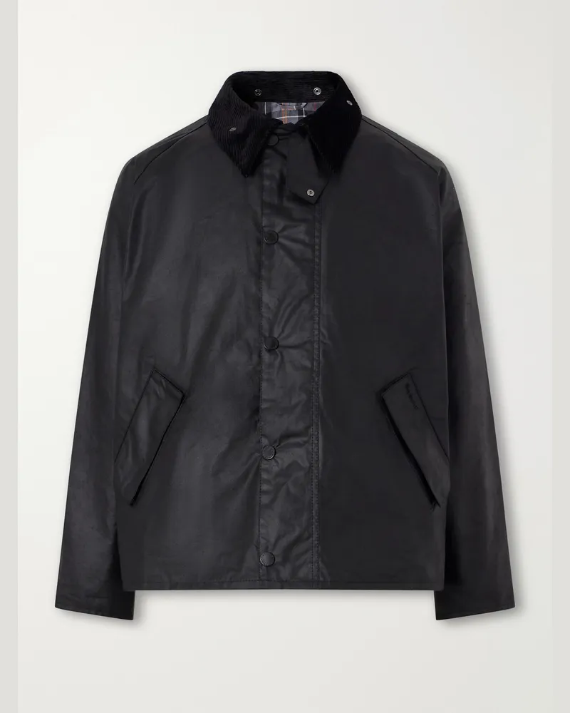 Barbour Transport Corduroy-Trimmed Waxed-Cotton Jacket Black
