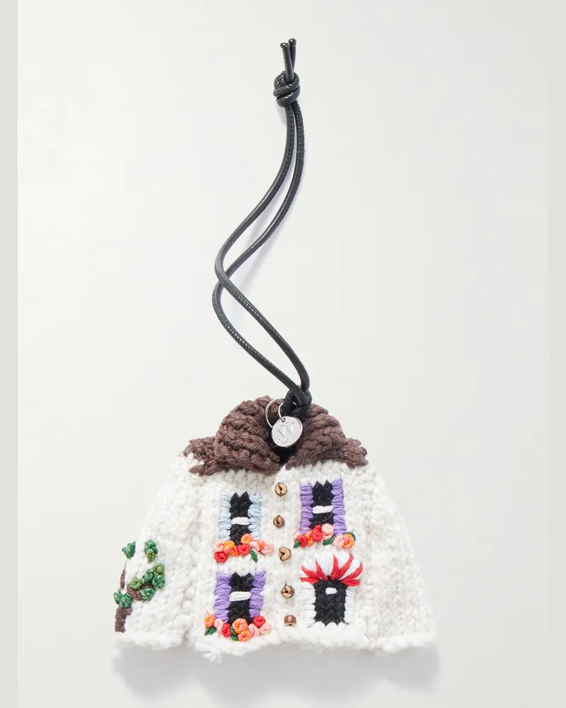 J.W.Anderson House Cardigan Schlüsselanhänger aus Strick und Leder mit Stickereien und silberfarbenen Details Mehrfarbig