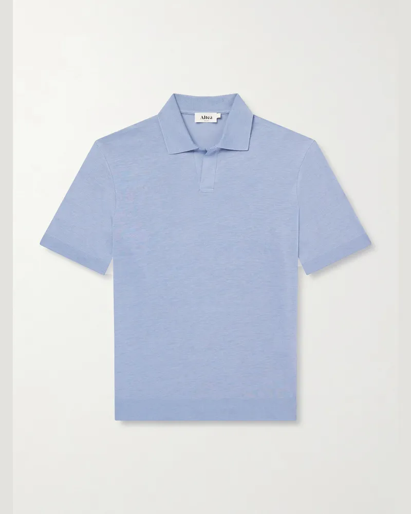 Altea Pierre Lyocell and Cotton-Blend Polo Shirt Blue