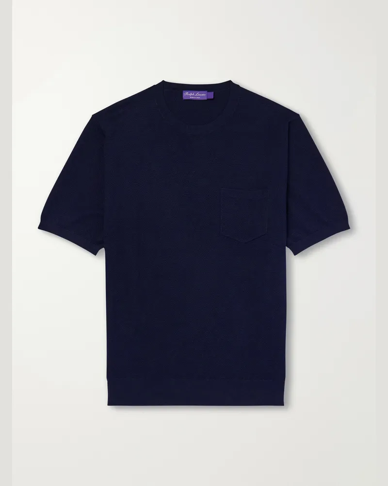 Ralph Lauren Textured Silk-Blend T-Shirt Blue