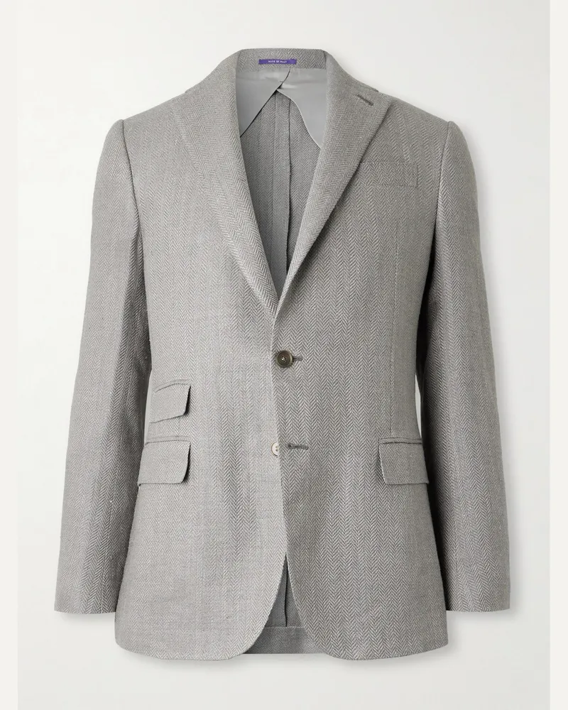 Ralph Lauren Kent Herringbone Linen, Silk and Cotton-Blend Suit Jacket Gray