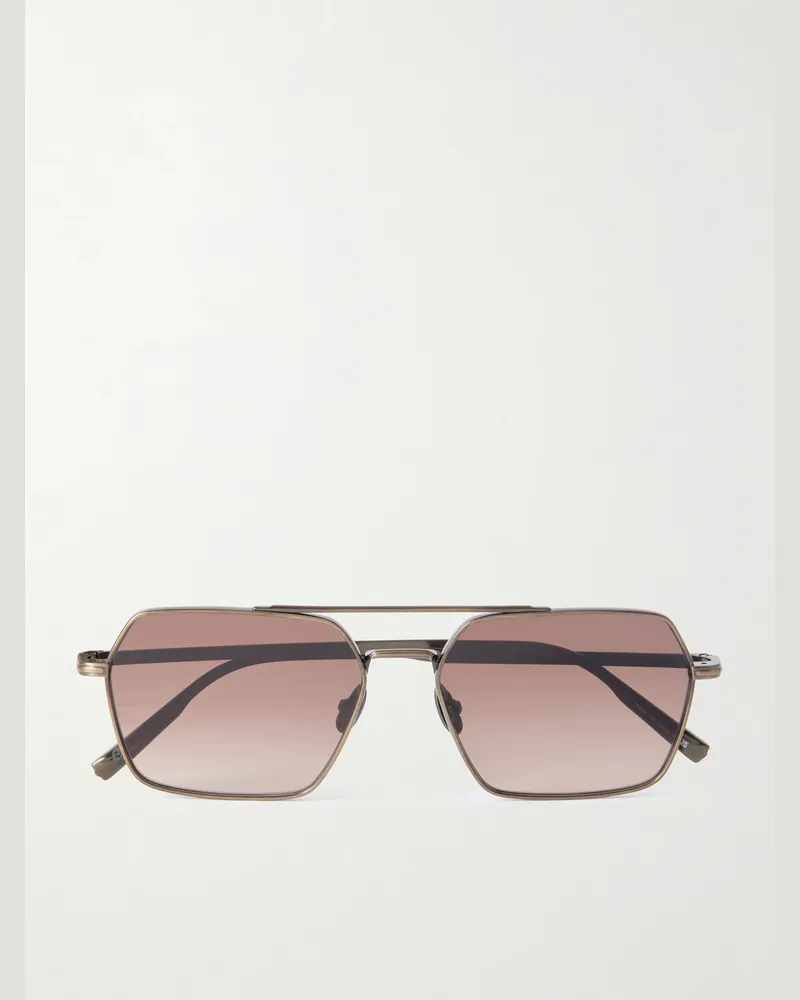 Garrett Leight Alta Hexagon-Frame Titanium Sunglasses Gold