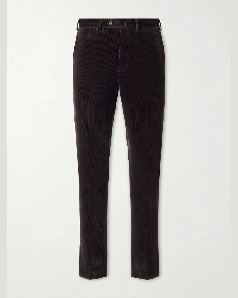 De Petrillo Straight-Leg Cotton-Blend Corduroy Trousers Brown