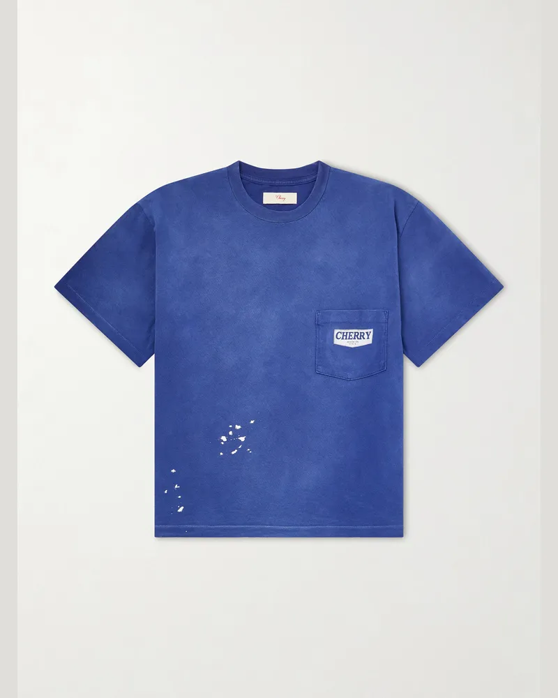 Cherry Los Angeles Paint-Splattered Cotton-Jersey T-Shirt Blue
