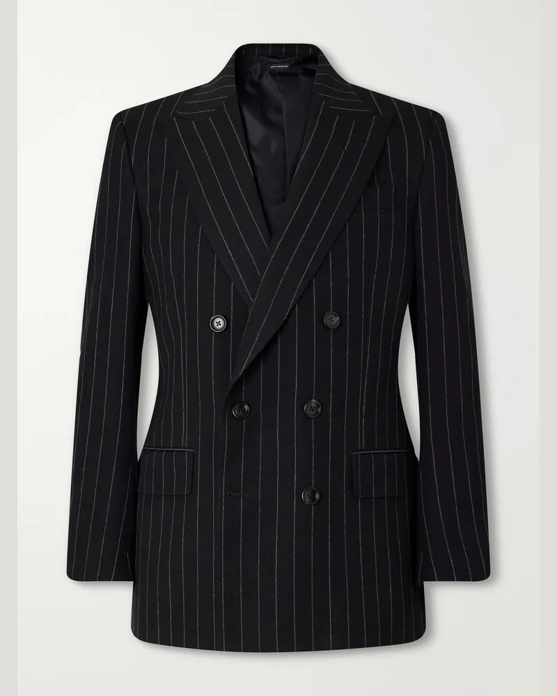 Tom Ford Double-Breasted Pinstriped Wool-Twill Suit Jacket Black