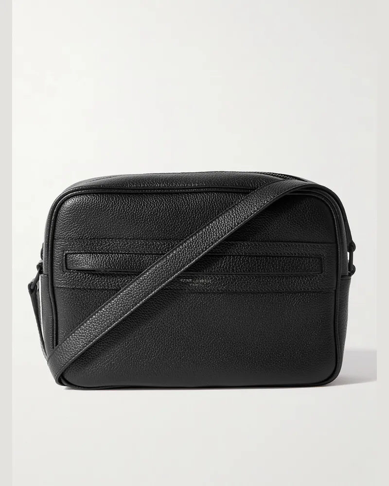 Saint Laurent Camp Logo-Print Full-Grain Leather Camera Bag Black