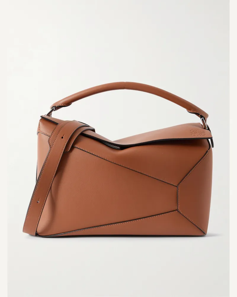 Loewe Puzzle Edge Large Umhängetasche aus Leder mit Logoprägung Braun