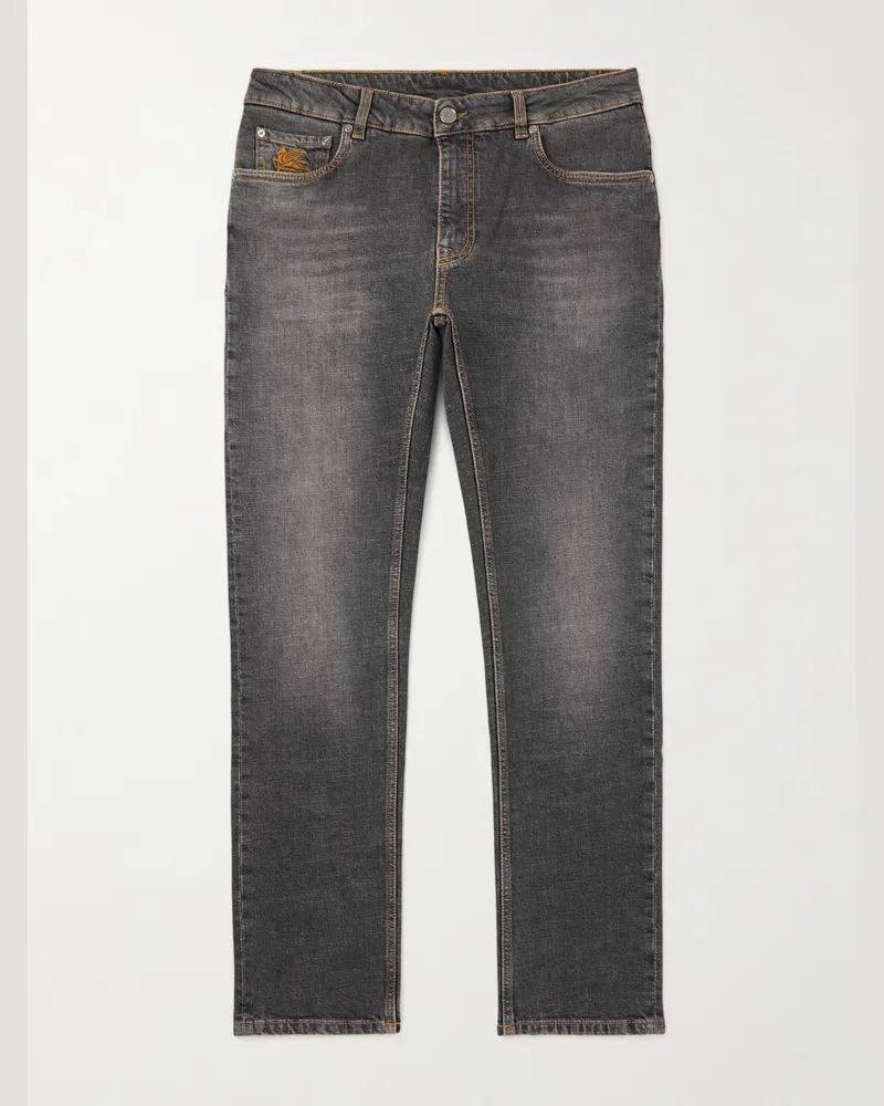 Etro Roma schmal und gerade geschnittene Jeans mit Logostickerei Grau