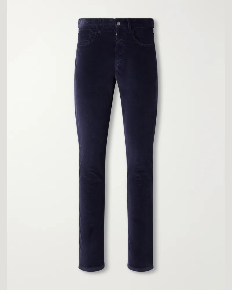 Canali Tapered Cotton-Blend Corduroy Trousers Blue