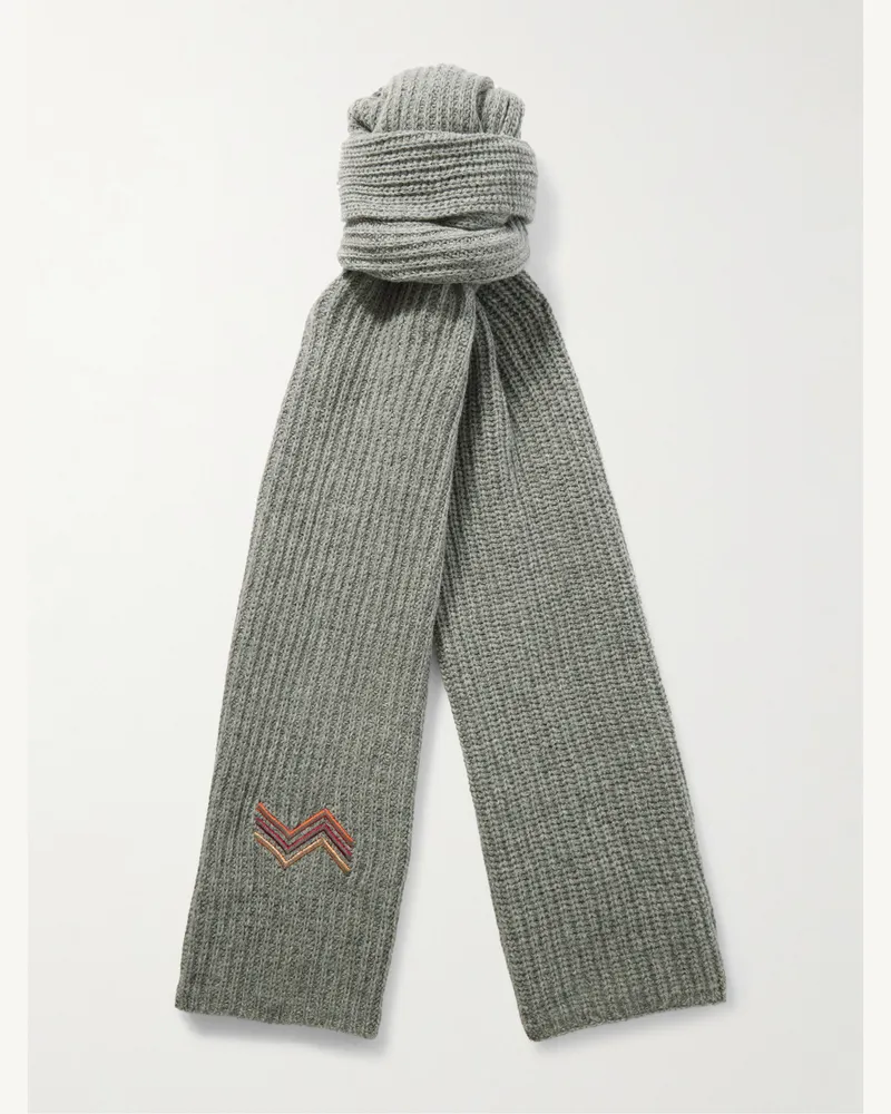 Missoni Schal aus Wolle in Rippstrick mit Logostickerei Grau
