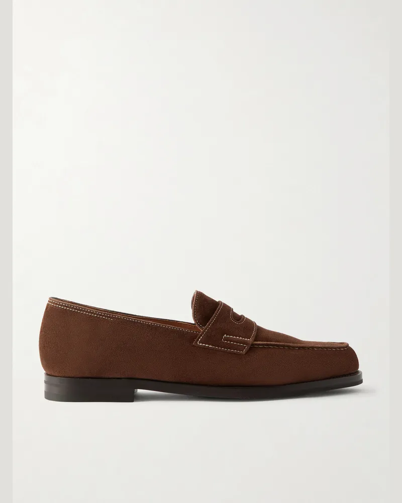 John Lobb Lopez Suede Penny Loafers Brown