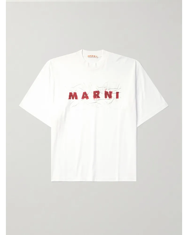 Marni T-Shirt aus Baumwoll-Jersey mit Logoprint Weiß