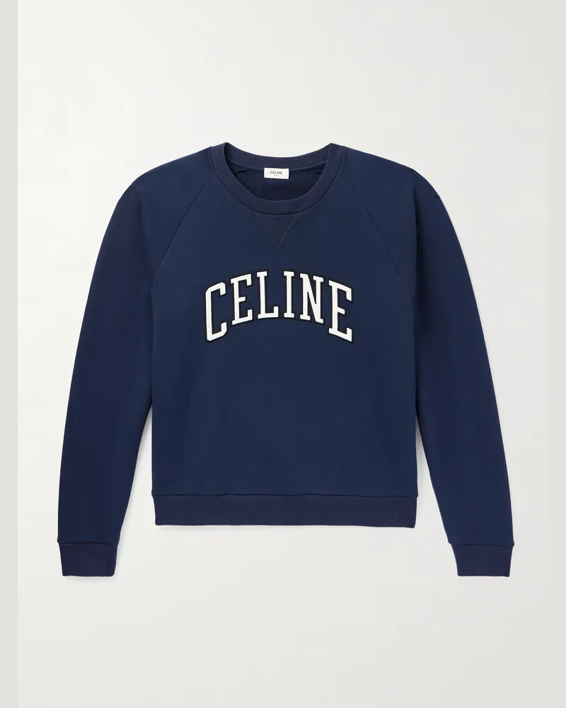 Celine Sweatshirt aus Baumwoll-Jersey mit Logoapplikation Blau