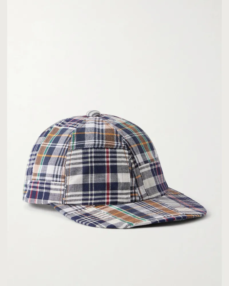 Beams Plus Madras Patchwork Cotton Baseball Cap Blue