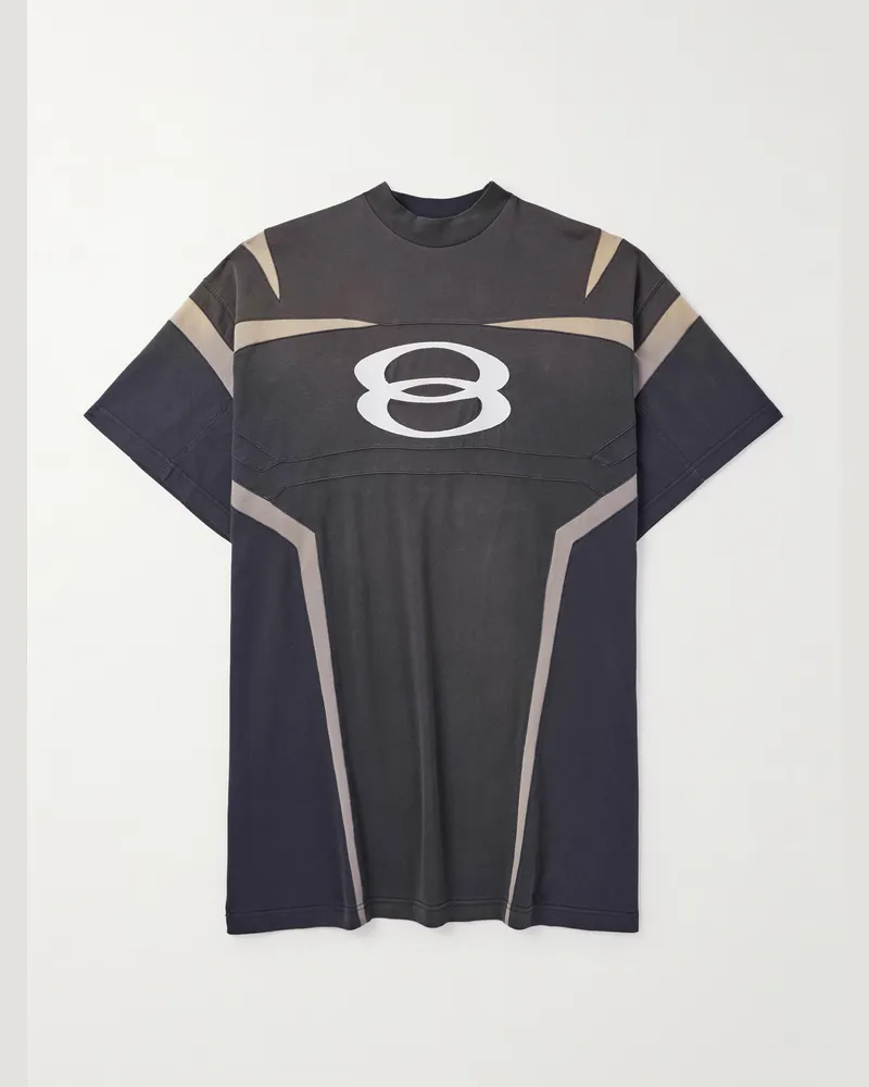 Balenciaga Oversized Logo-Embroidered Cotton-Jersey T-Shirt Black