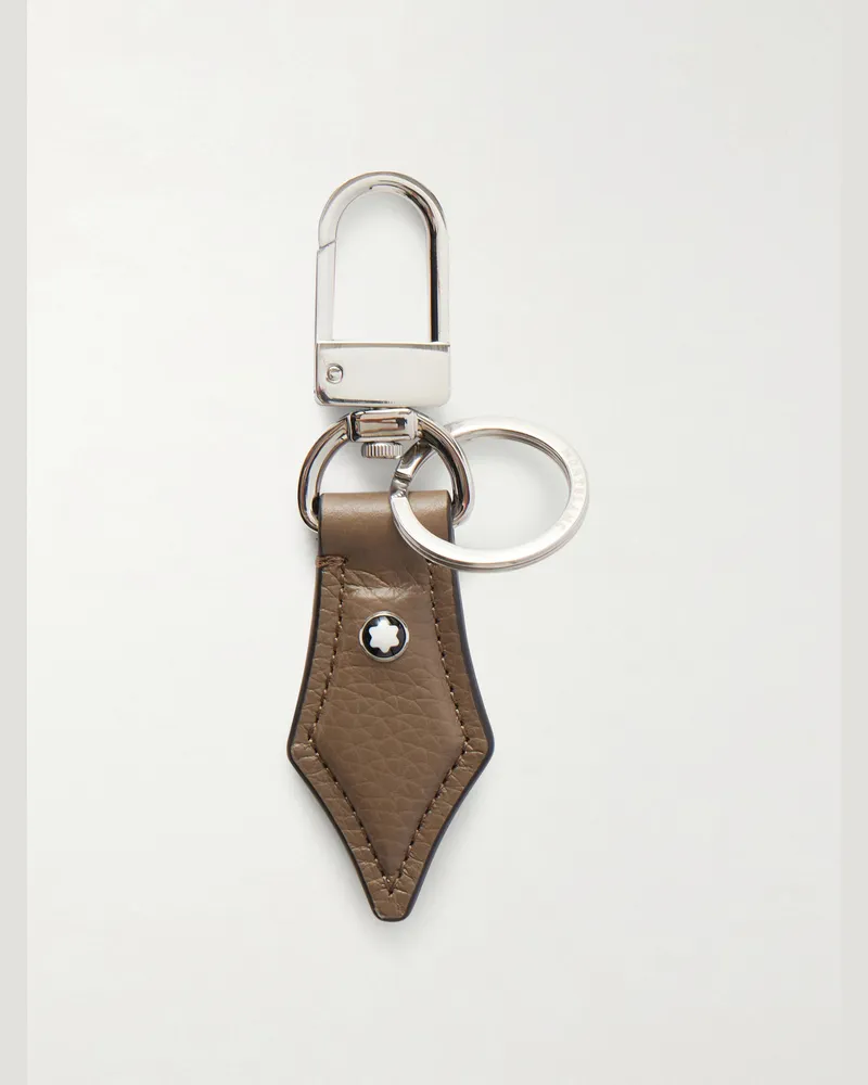 Montblanc Silver-Tone Full-Grain Leather Keyring Black