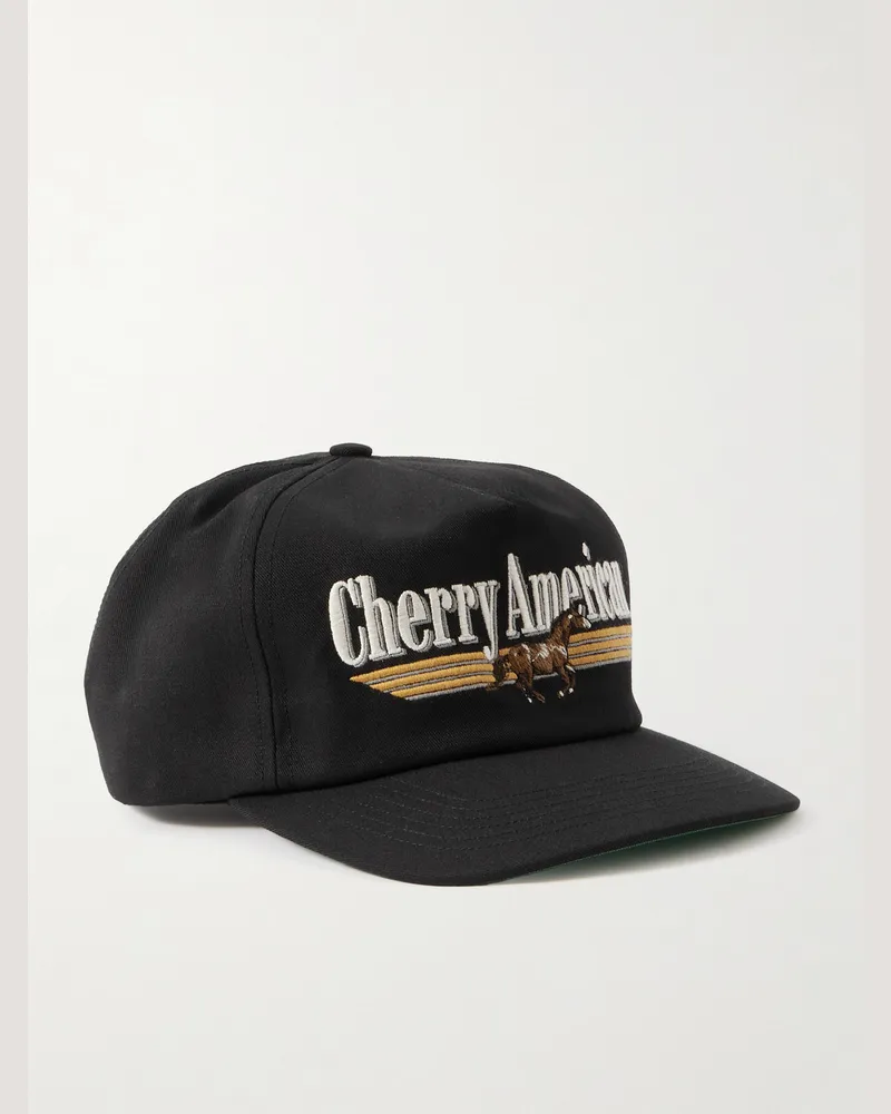 Cherry Los Angeles American Logo-Embroidered Twill Baseball Cap Black