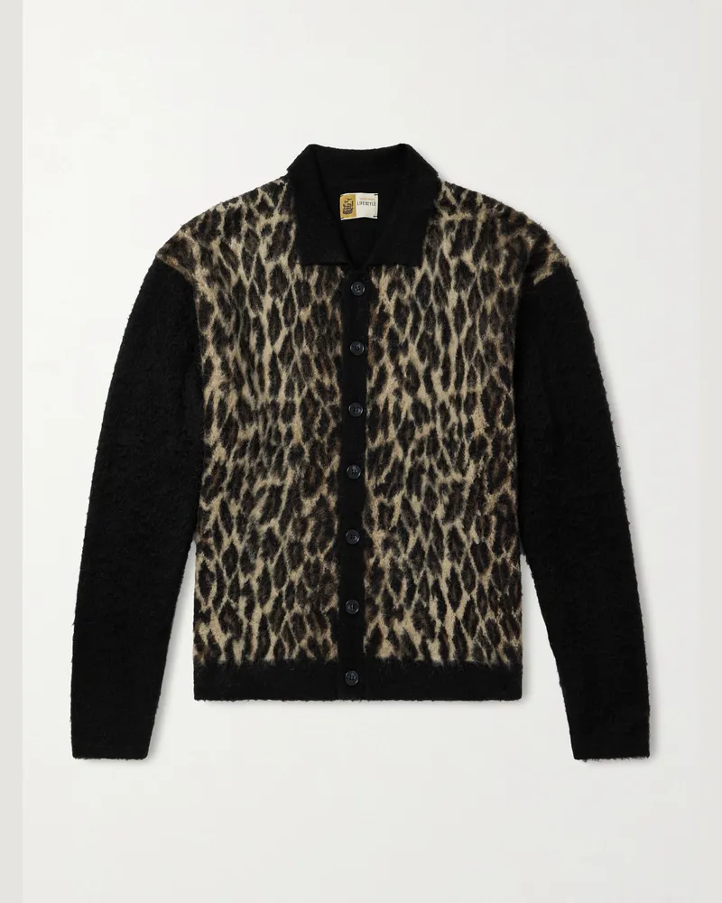 SAINT MXXXXXX Cardigan aus Jacquard-Strick mit Leopardenmuster Schwarz