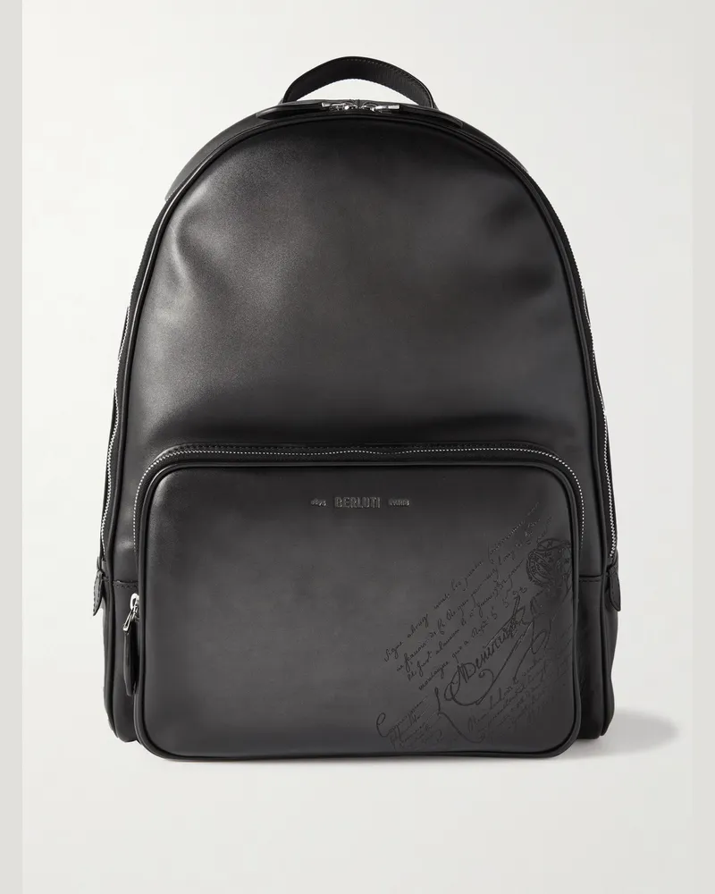 Berluti Scritto Logo-Debossed Leather Backpack Black