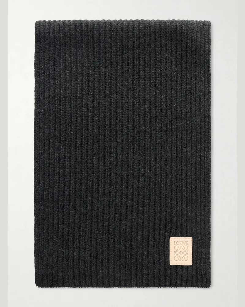 Loewe Logo-Appliquéd Ribbed Cashmere Scarf Black