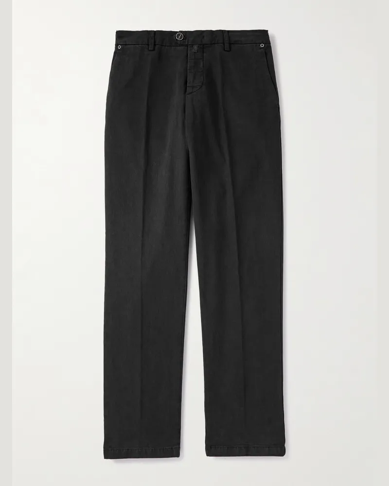 Kiton Gerade geschnittene Hose aus Twill aus einer Lyocell-Mischung Schwarz