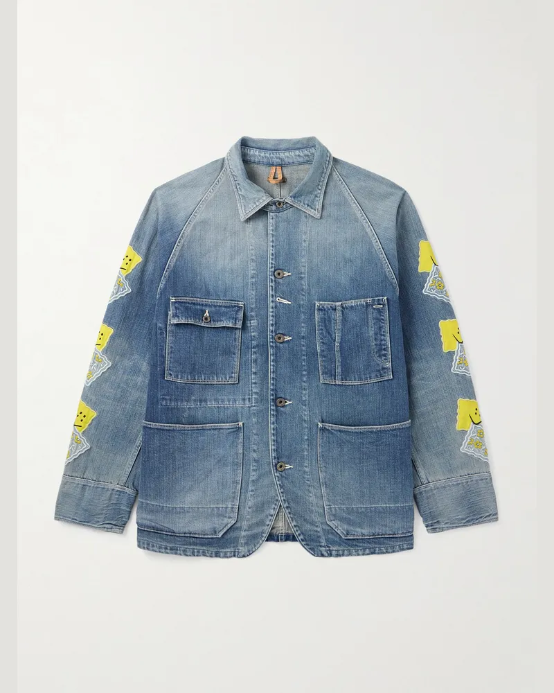 KAPITAL Cactus Appliquéd Denim Jacket Blue