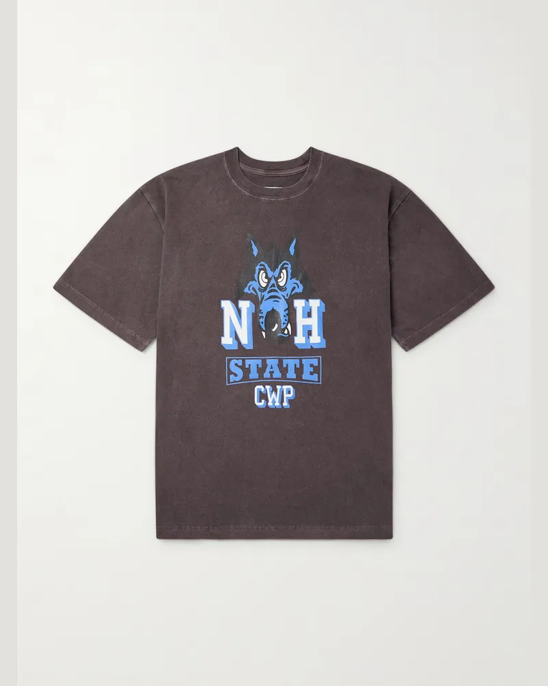 Neighborhood Printed Cotton-Jersey T-Shirt Brown