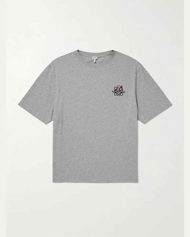 Loewe Logo-Embroidered Cotton-Jersey T-Shirt Gray