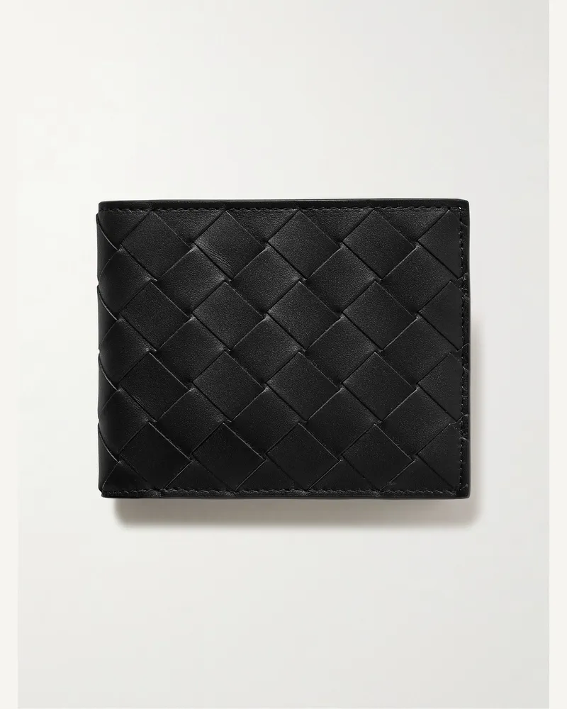 Bottega Veneta Aufklappbares Portemonnaie aus Intrecciato-Leder Schwarz