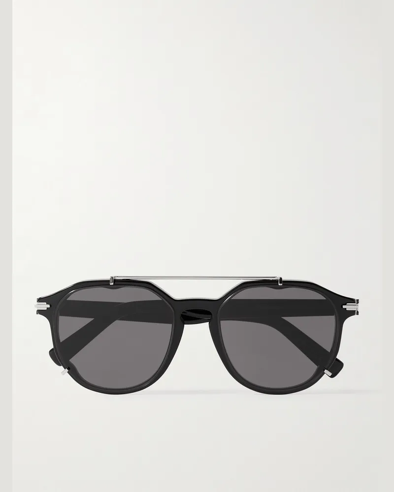 Dior DiorBlackSuit RI Round-Frame Acetate and Silver-Tone Sunglasses Black