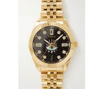 Jacquie Aiche 36 mm goldfarbene Uhr mit Kristallen