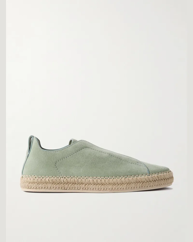 Ermenegildo Zegna Triple Stitch™ Leather-Trimmed Suede Slip-On Sneakers Green