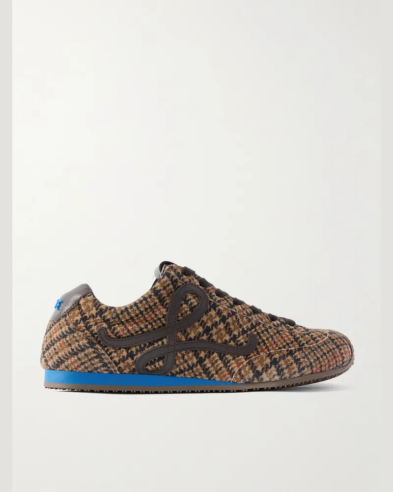 Loewe Ballet Runner 2.0 Sneakers aus karierter Wolle mit Lederbesatz Braun
