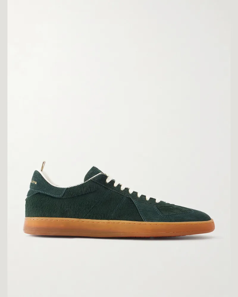 Officine Creative Italia Militia 002 Suede-Trimmed Calf Hair Snakers Green