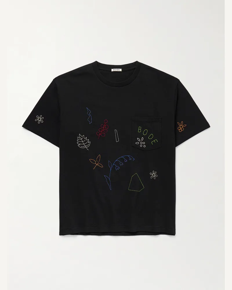 BODE Field Guide T-Shirt aus Baumwoll-Jersey mit Stickereien Schwarz
