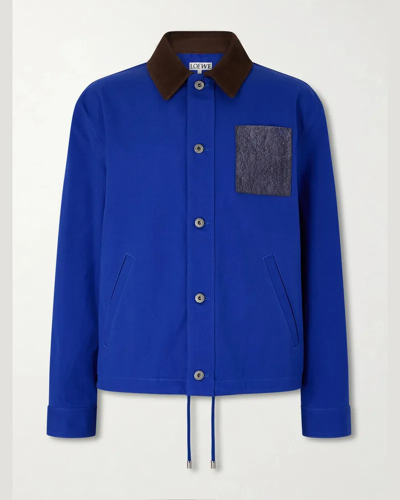 Loewe Suede-Trimmed Cotton Jacket Blue