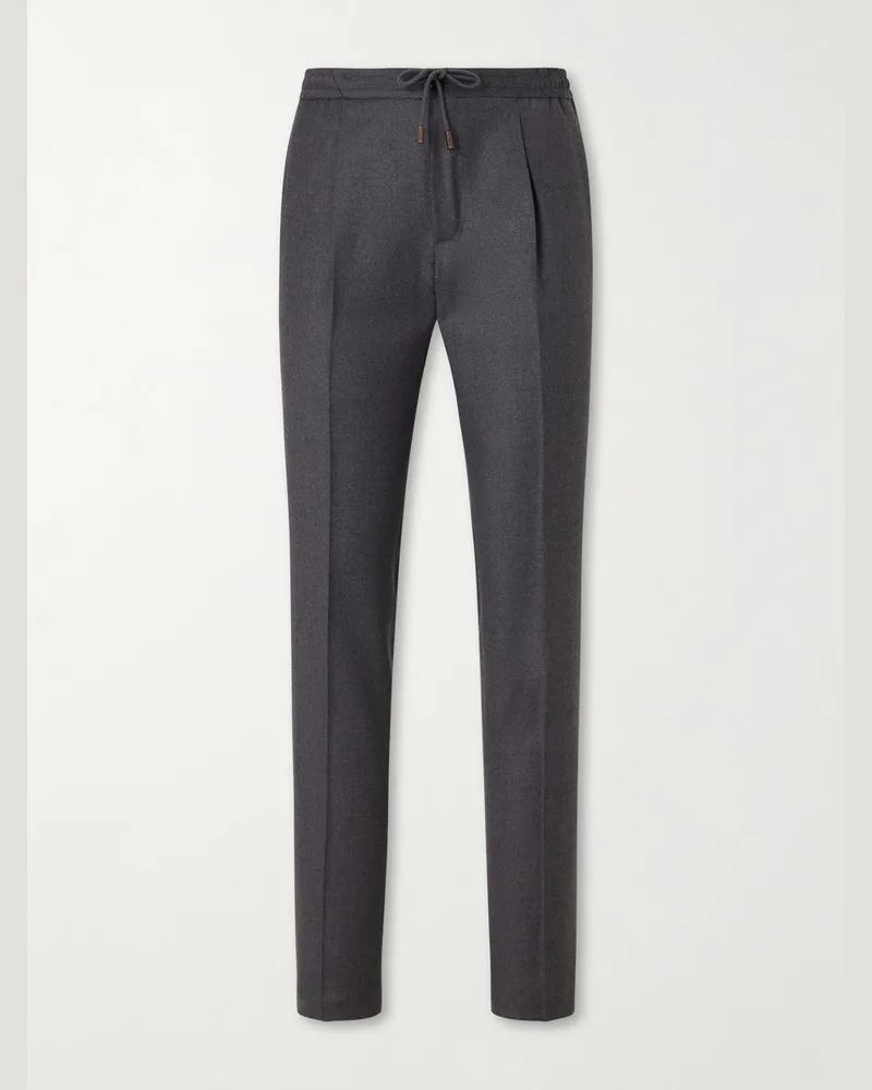 Slowear Tapered Pleated Virgin Wool Trousers Gray
