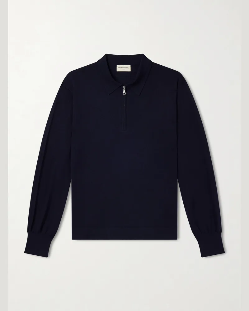 Officine Generale Wool Half-Zip Polo Sweater Blue