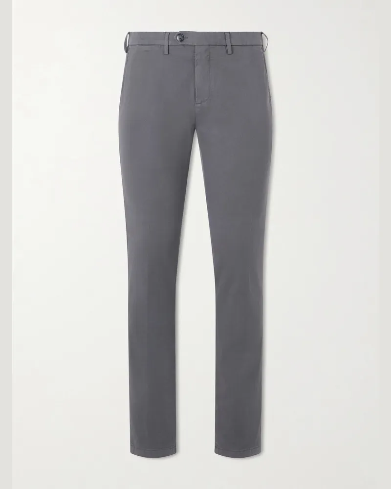 Canali Cotton-Blend Twill Trousers Gray