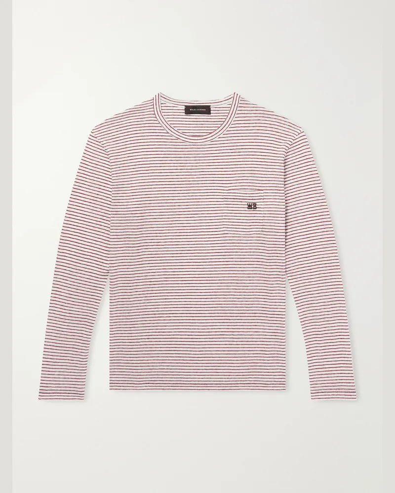 Wales Bonner Hour Embroidered Striped Linen and Cotton-Blend T-Shirt Pink