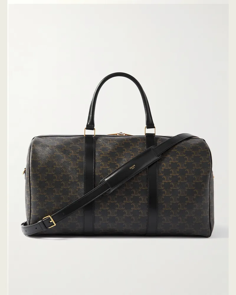 Celine Triomphe Medium Leather-Trimmed Logo-Jacquard Canvas Weekend Bag Black
