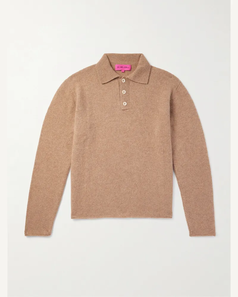 The Elder Statesman Pullover aus gebürstetem Kaschmir mit Polokragen Braun
