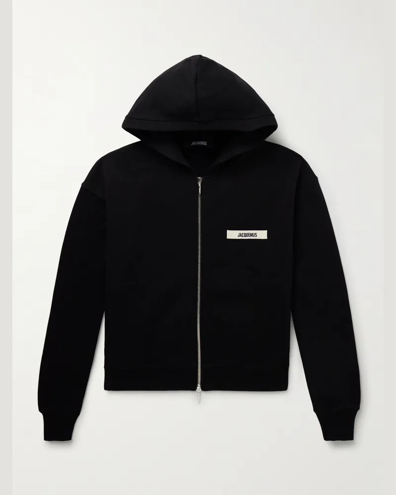 Jacquemus Logo-Embroidered Cotton-Jersey Zip-Up Hoodie Black