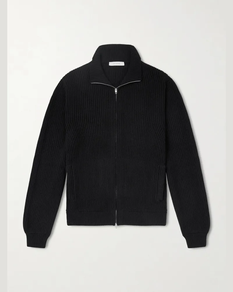 Umit Benan Matt Ribbed Cashmere Zip-Up Cardigan Black
